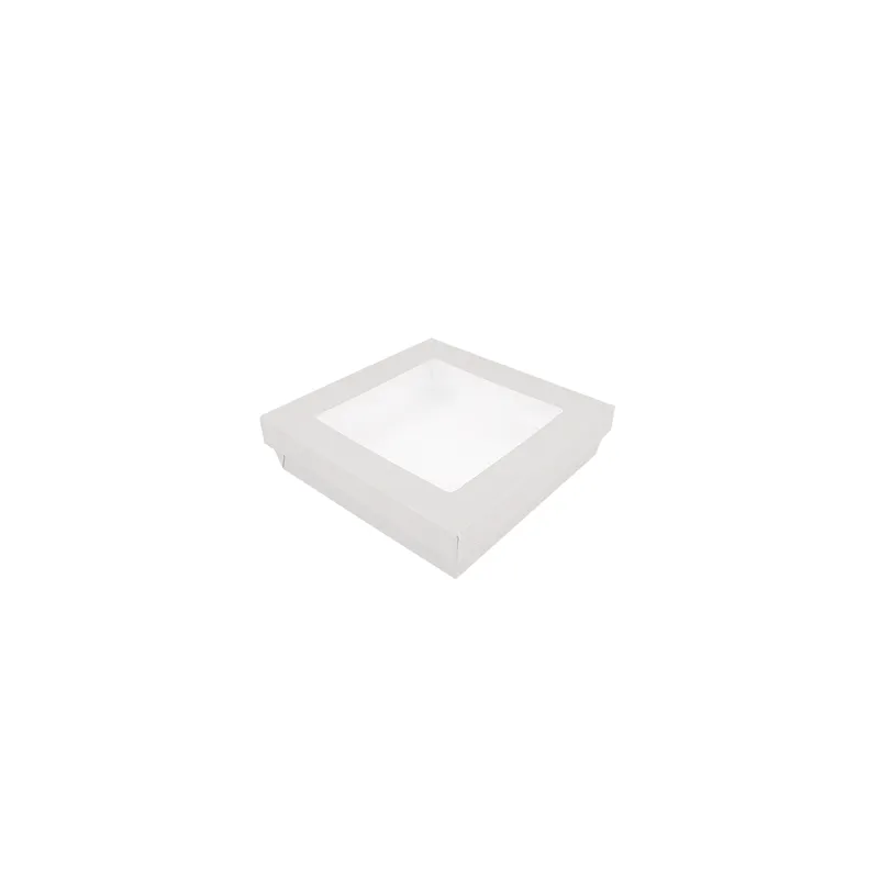 PETITES BOÎTES+COUVERCLES AVEC FÊNETRE THEPACK 1000 ML 18,5x18,5x4 CM BLANC CARTON NANO-MICRO + PP + OPP (200 UNITÉ)